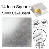 1 Board - 14" Square Silver Double Thick Cards Cake Board
